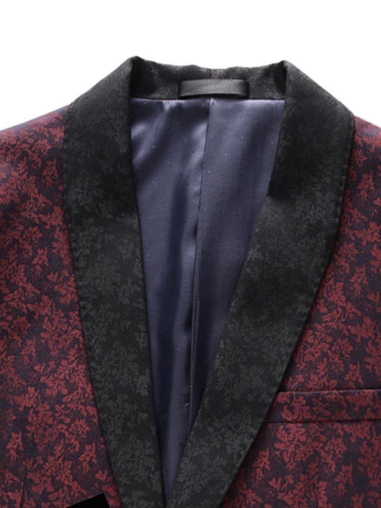 Red Printed Shawl Collar Mens 3 Pieces Suits