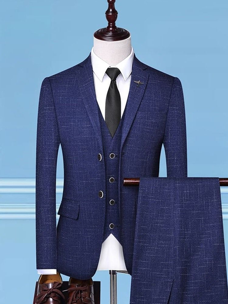 Single-breasted Button Plain Mens Dress Suit