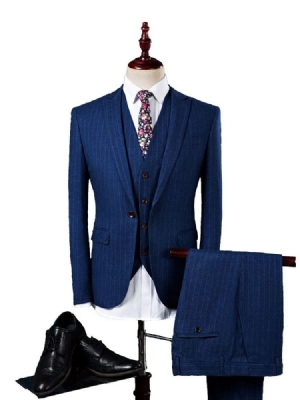 Striped One Button Blazer Mens 3 Pieces Dress Suit