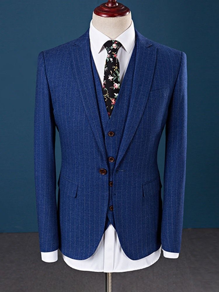 Striped One Button Blazer Mens 3 Pieces Dress Suit