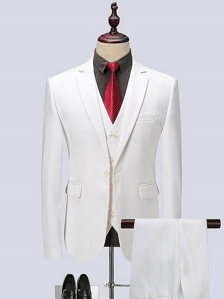 White Plain 3 Pieces Mens Wedding Suits