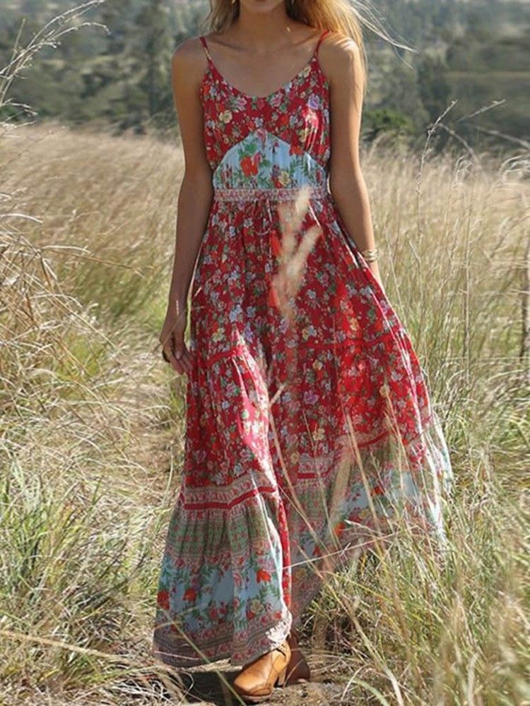 Bohemian Expansion Dame Ankle-length Pleated Floral Travel Look Dress