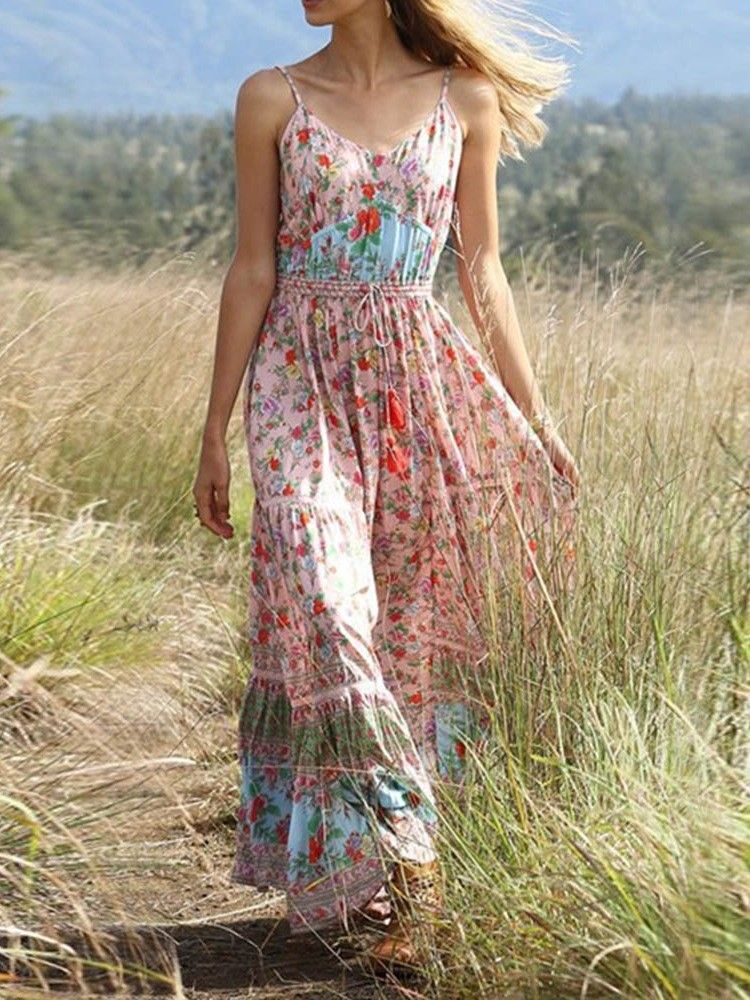 Bohemian Expansion Dame Ankle-length Pleated Floral Travel Look Dress