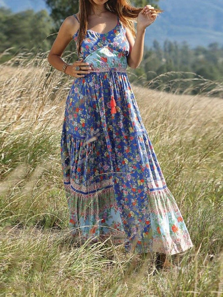 Bohemian Expansion Dame Ankle-length Pleated Floral Travel Look Dress