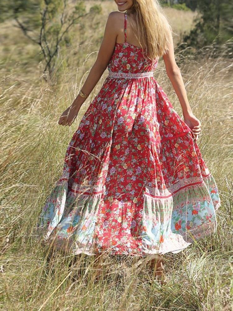 Bohemian Expansion Dame Ankle-length Pleated Floral Travel Look Dress