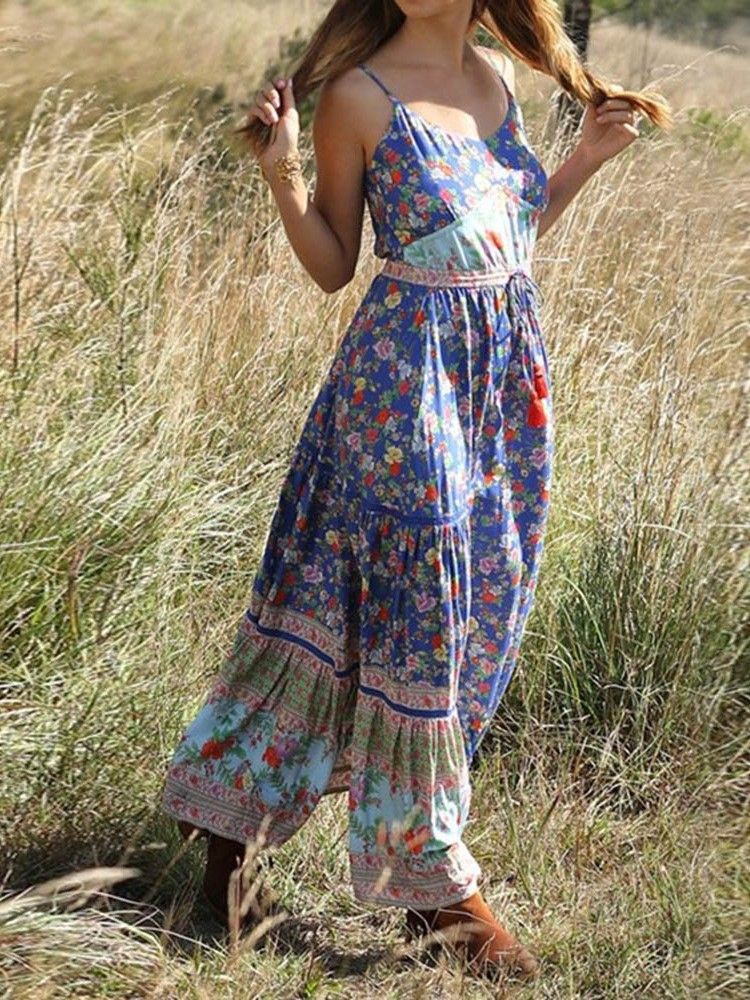 Bohemian Expansion Dame Ankle-length Pleated Floral Travel Look Dress