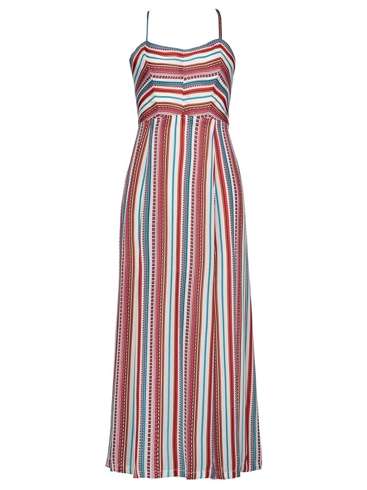 Color Block Stripe Backless Vacation Maxikjole For Kvinner