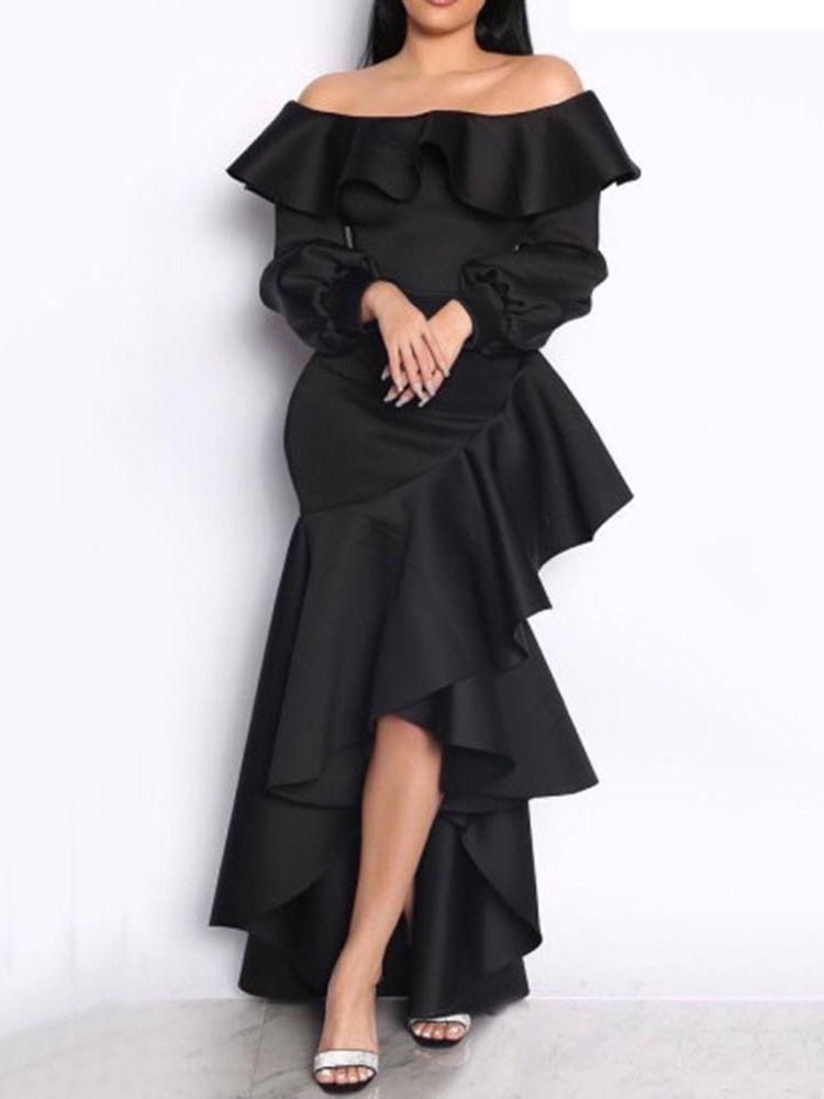 Gulvlengde Plissert Off Shoulder Cold Shoulder Mid Waist Dame Dress