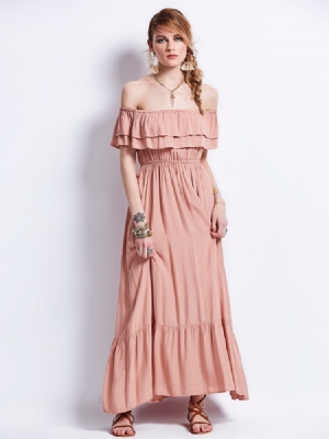 Kvinne Slash Neck Falbala Expansion Maxi Dress