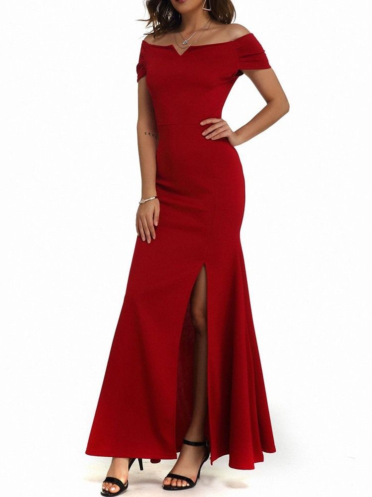 Kvinners Delt Gulvlengde Off Shoulder Bodycon Sommerkjole