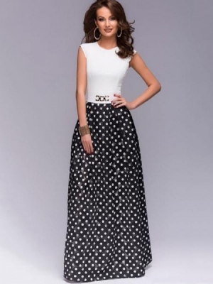 Polka Dots Color Block Expansion Maxi Dress For Kvinner