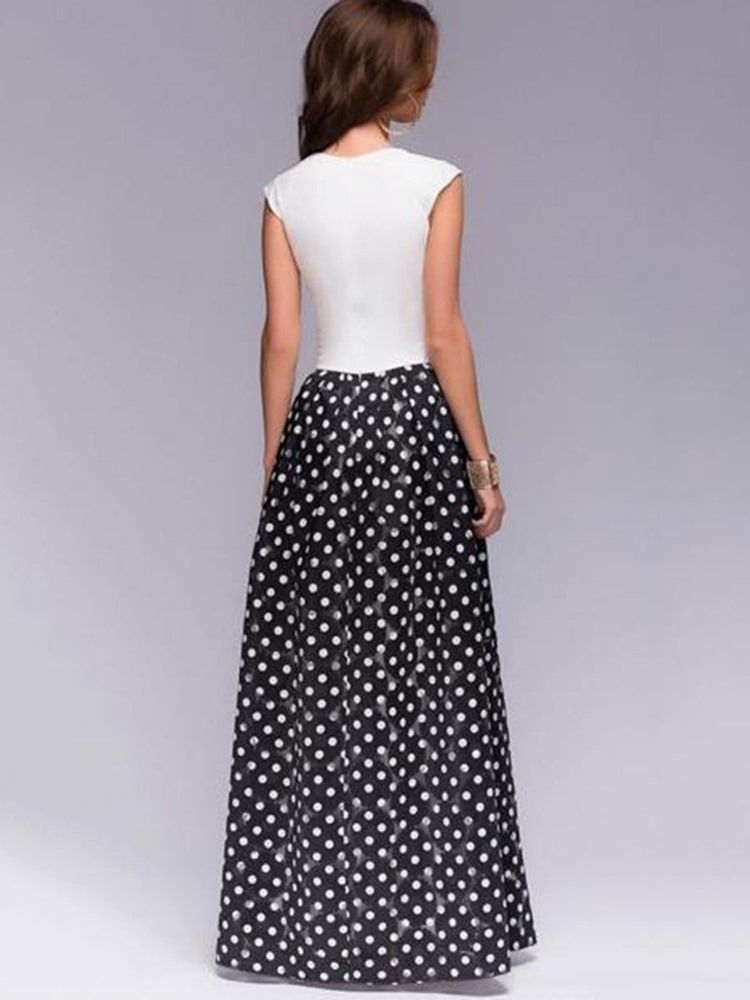 Polka Dots Color Block Expansion Maxi Dress For Kvinner