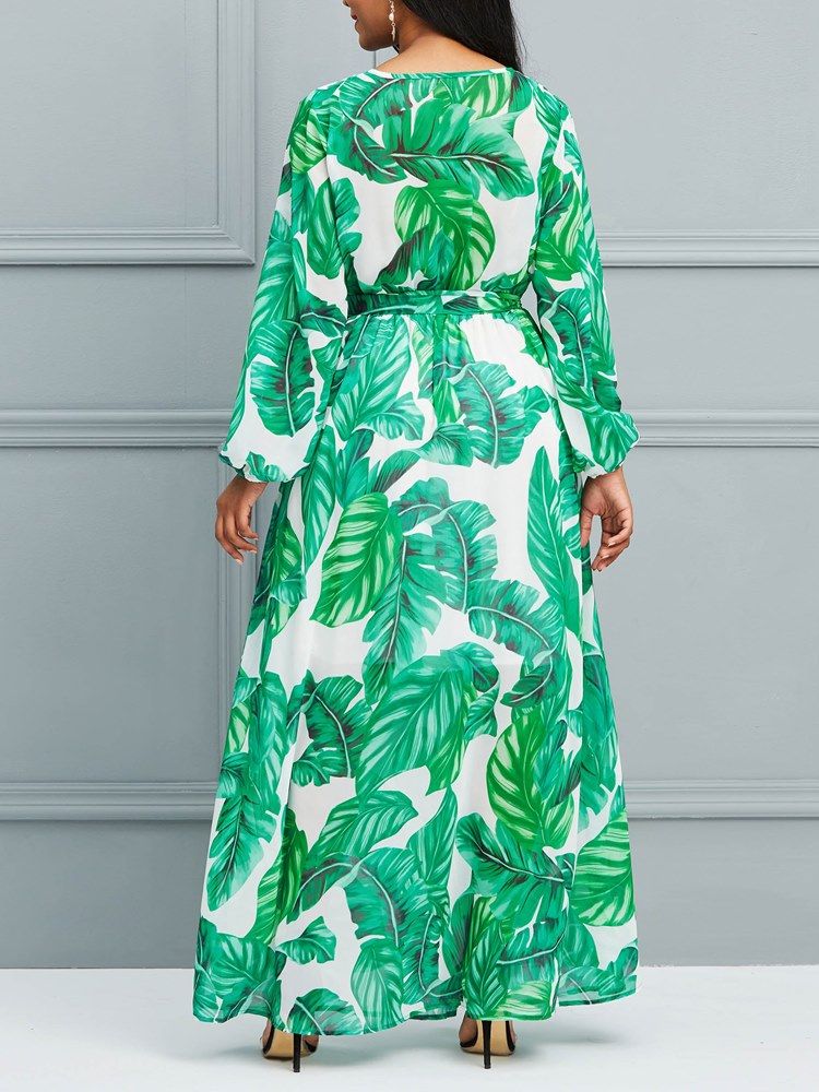 Print Lantern Sleeve Dame Dress