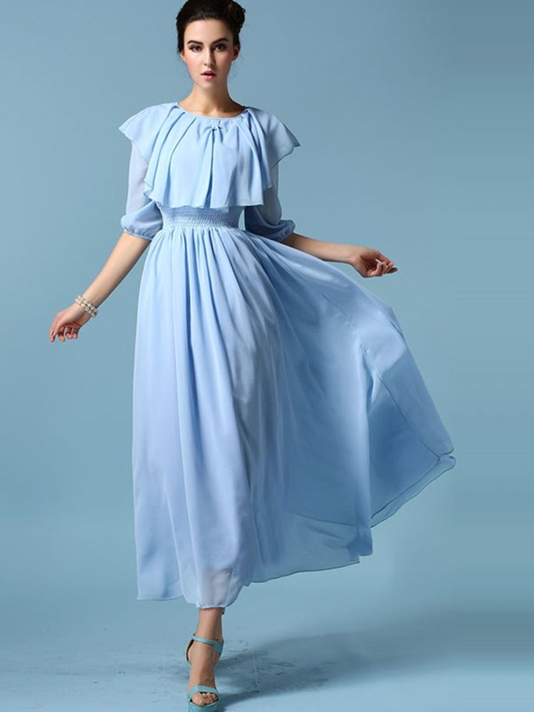 Ruffled Collar Lantern Sleeve Expansion Maxi Dress