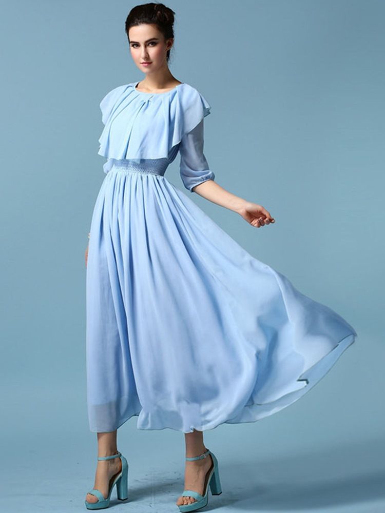 Ruffled Collar Lantern Sleeve Expansion Maxi Dress