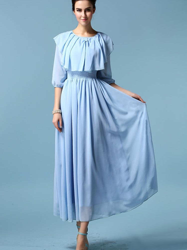 Ruffled Collar Lantern Sleeve Expansion Maxi Dress