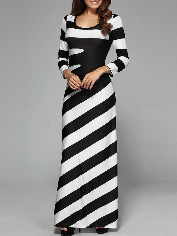 Scoop Stripe Color Block Block Maxikjole I Lengde