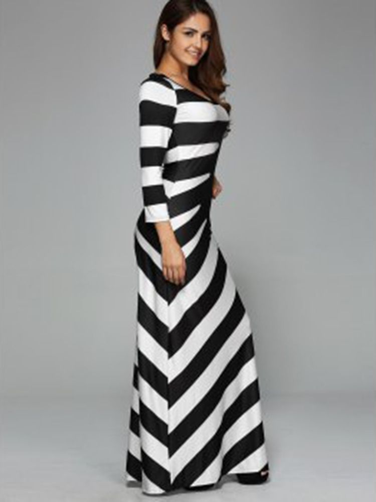 Scoop Stripe Color Block Block Maxikjole I Lengde