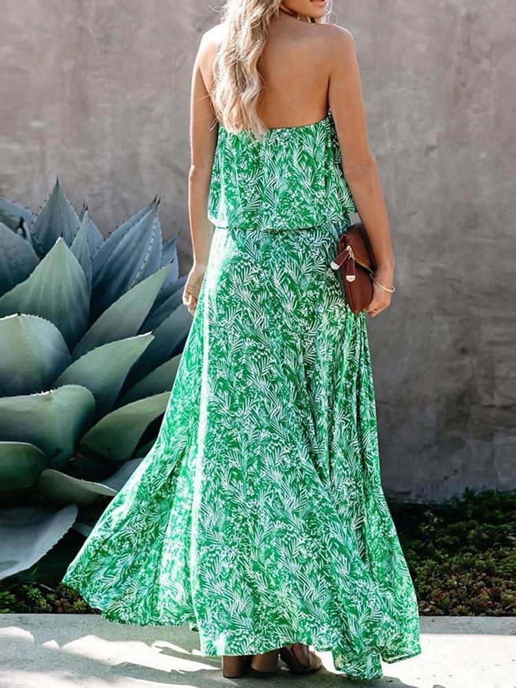 Splitt Ermeløs Gulvlengde Plant Expansion Floral Maxi Dress Beach Dresses For Women