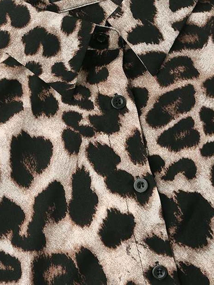 Leopard Lantern Sleeve Print Langermet Standardbluse For Kvinner