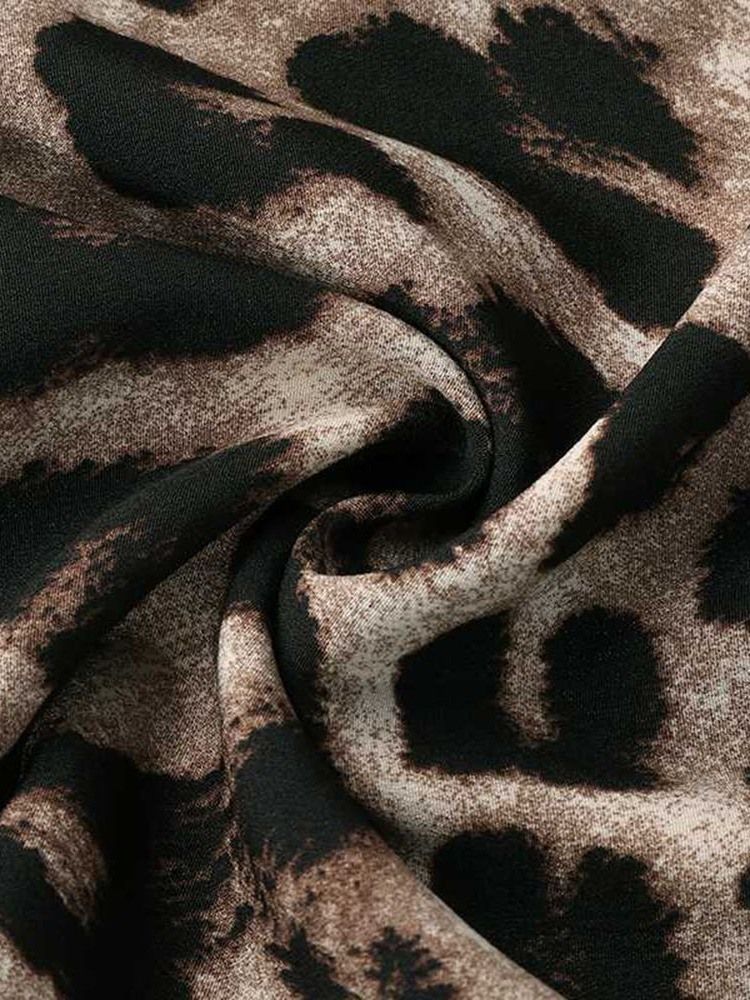 Leopard Lantern Sleeve Print Langermet Standardbluse For Kvinner