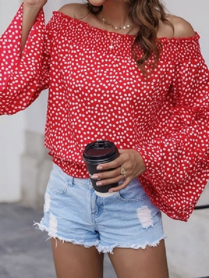 Patchwork Polka Dots Flare Sleeve Standard Damer Langermet Bluse