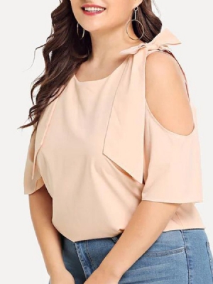 Plain Hollow Round Neck Standard Bluse For Kvinner