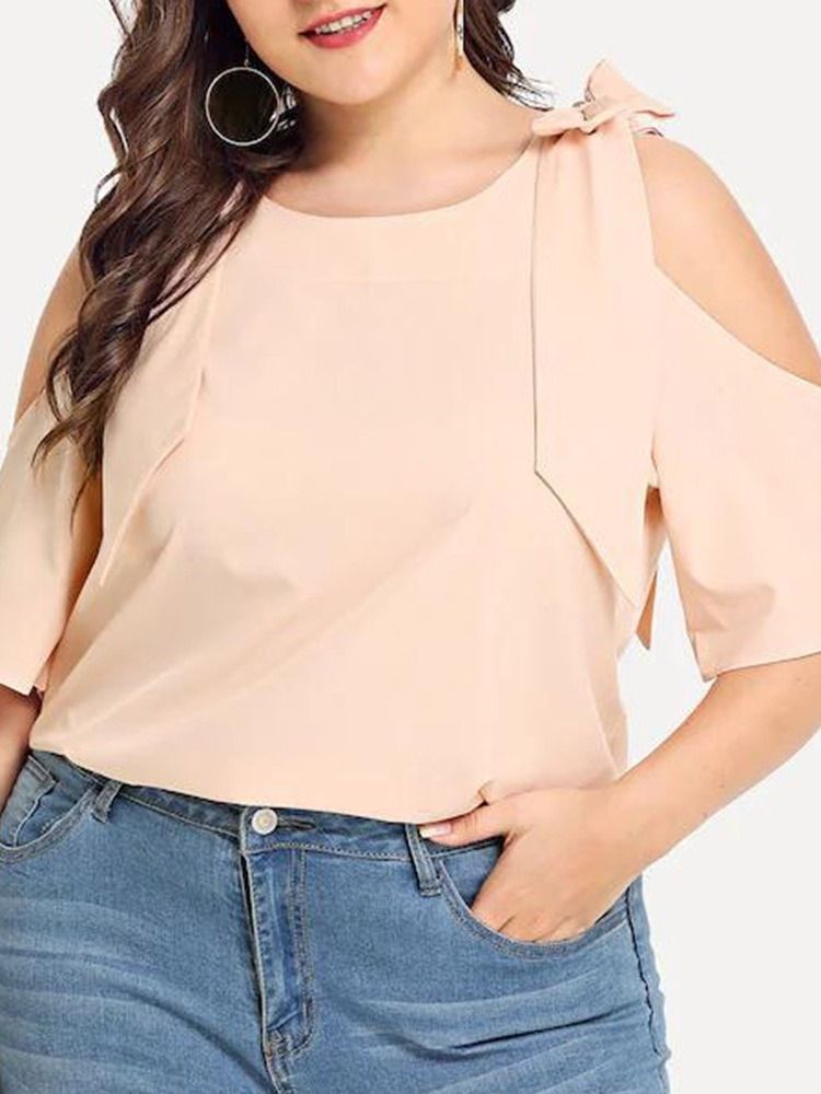 Plain Hollow Round Neck Standard Bluse For Kvinner