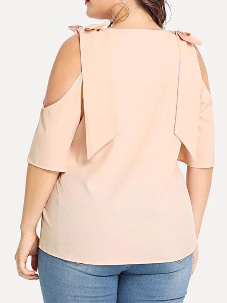 Plain Hollow Round Neck Standard Bluse For Kvinner