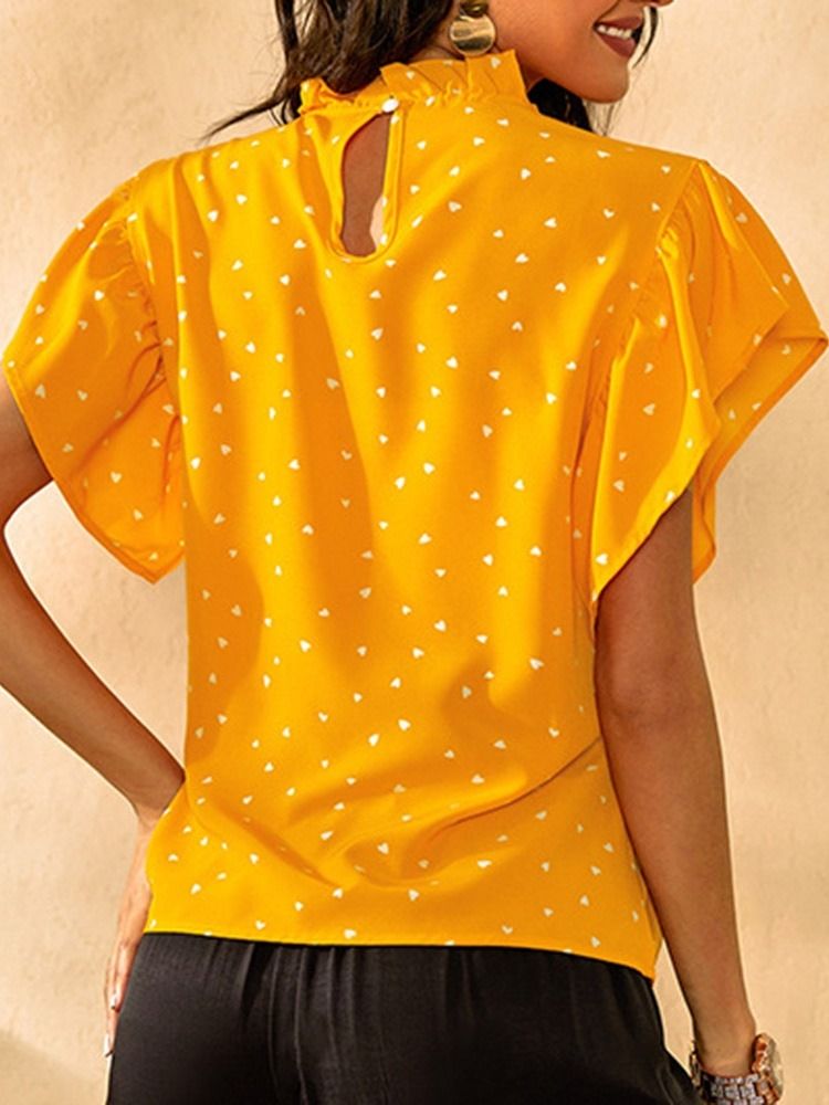 Print Polka Dots Ruffle Sleeve Standard Kortermet Damerbluse