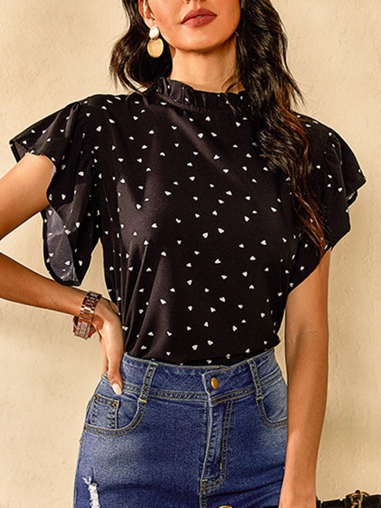 Print Polka Dots Ruffle Sleeve Standard Kortermet Damerbluse