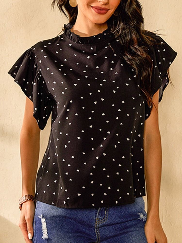 Print Polka Dots Ruffle Sleeve Standard Kortermet Damerbluse