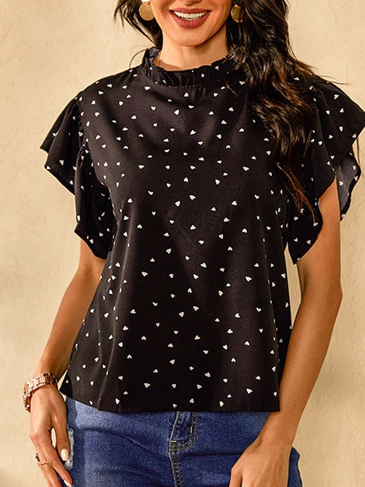 Print Polka Dots Ruffle Sleeve Standard Kortermet Damerbluse