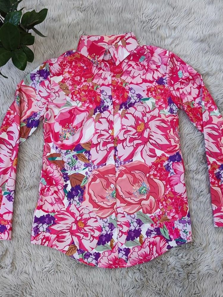 Revers Vanlig Blomsterbluse Med Lange Ermer Bluse For Kvinner