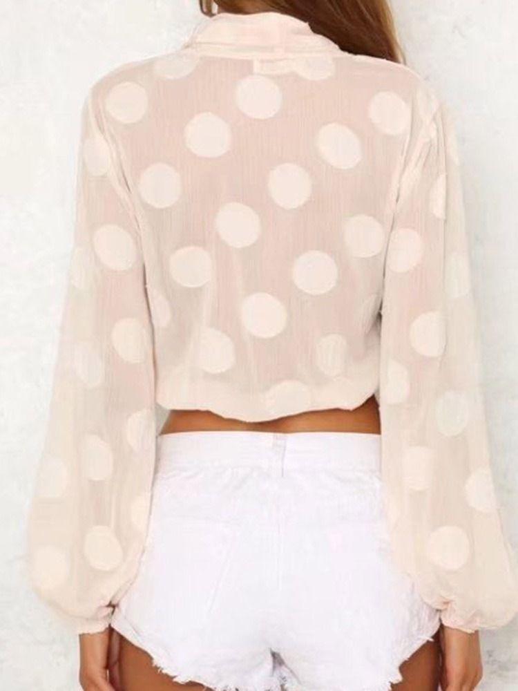 V-neck Lantern Sleeve Polka Dots Langermet Damerbluse