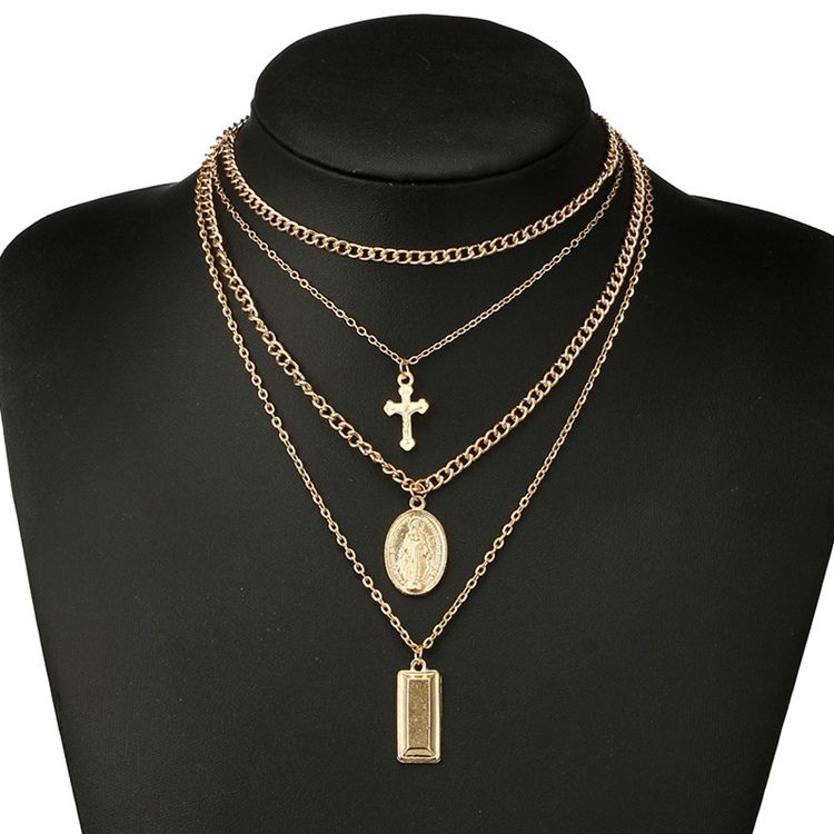 Flerlags Golden Cross Charm Layered Necklace For Women