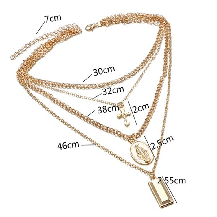 Flerlags Golden Cross Charm Layered Necklace For Women