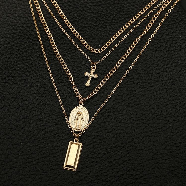 Flerlags Golden Cross Charm Layered Necklace For Women