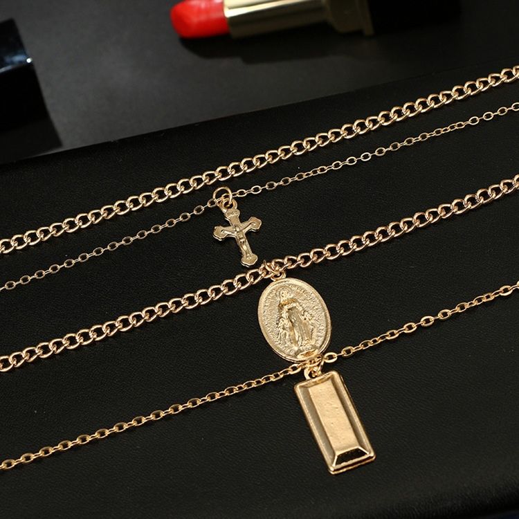 Flerlags Golden Cross Charm Layered Necklace For Women