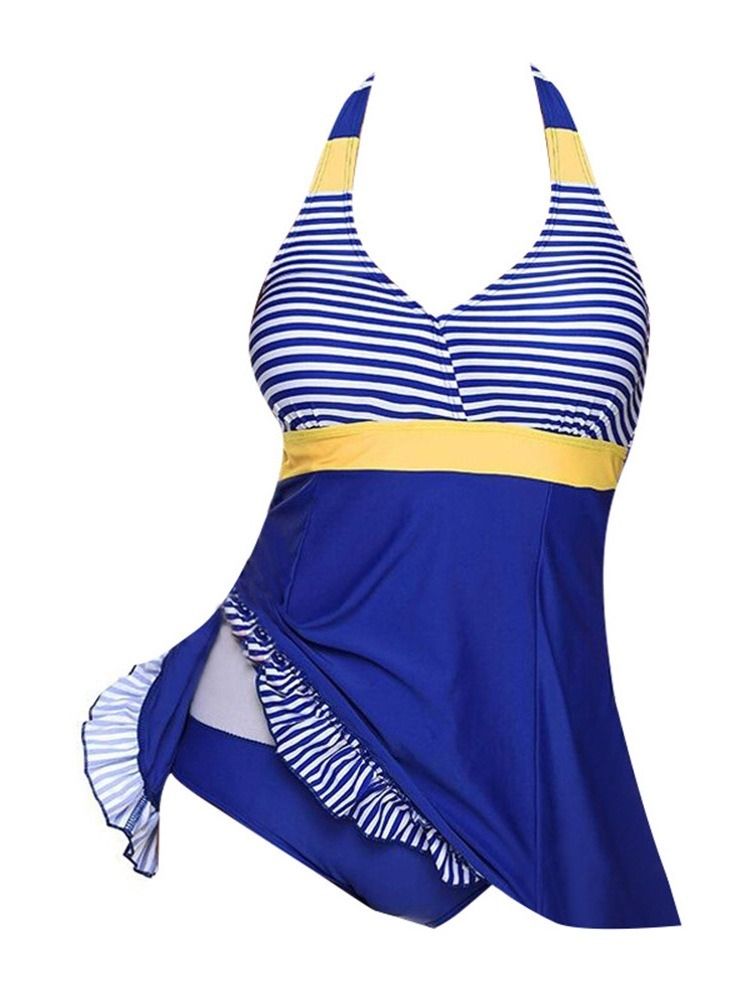 Falbala Striped Patchwork Tankini Set For Kvinner