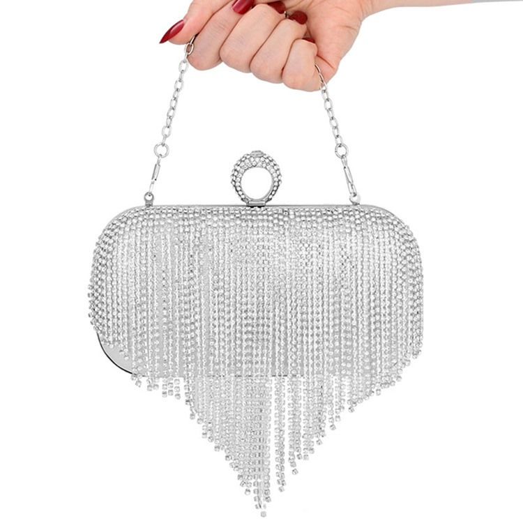 Fringe Rhinestone Allsidig Rektangel Clutcher Kveldsposer