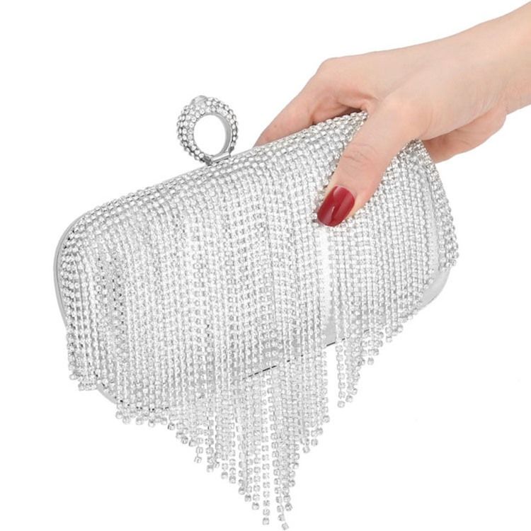 Fringe Rhinestone Allsidig Rektangel Clutcher Kveldsposer