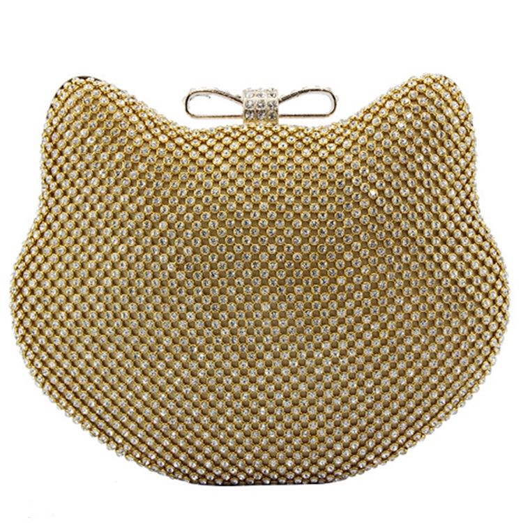 Shiny Diamante Cat Shape Evening Clutch