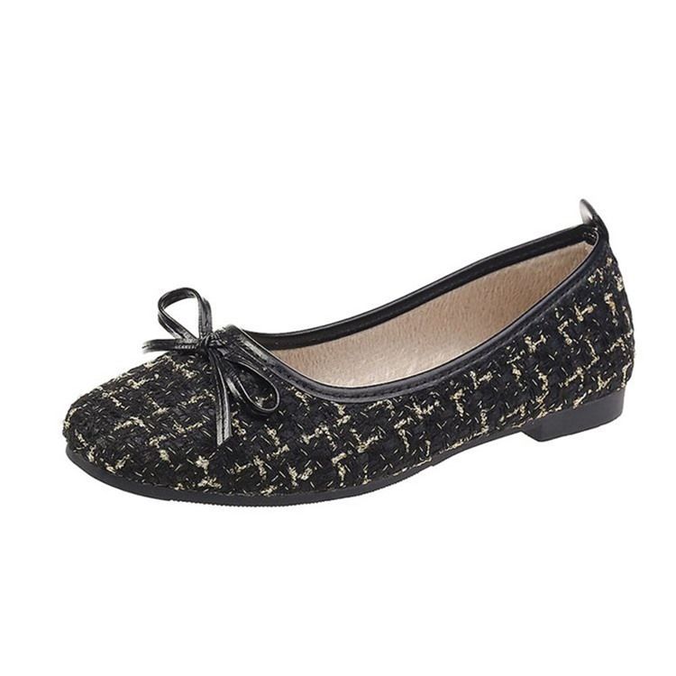 Bowknot Block Heel Round Toe Sweet Dame Flats