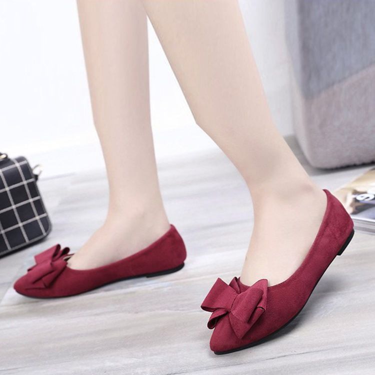 Bowknot Decorated Low-cut Plain Dame Flats