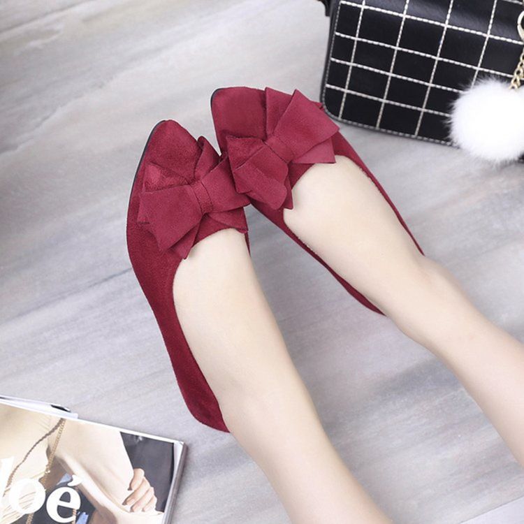 Bowknot Decorated Low-cut Plain Dame Flats