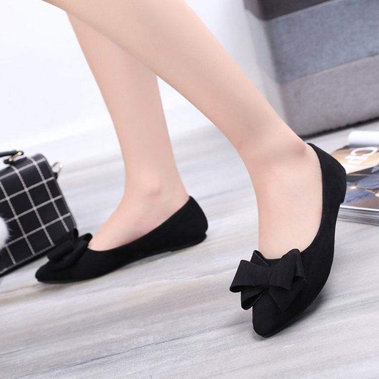 Bowknot Decorated Low-cut Plain Dame Flats