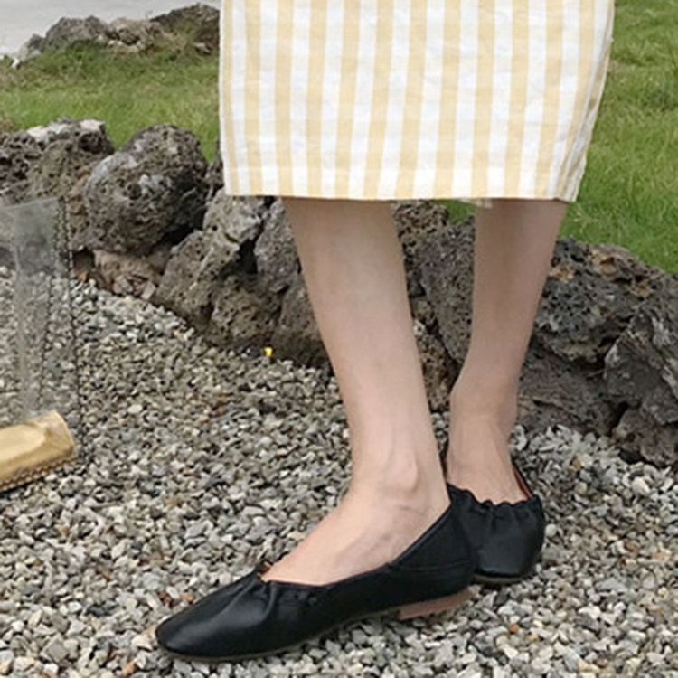 Pu Kvadratisk Tå Slip-on Block Heel Dame Flate Sko