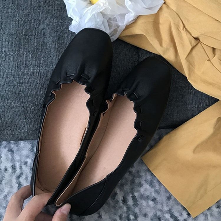 Pu Kvadratisk Tå Slip-on Block Heel Dame Flate Sko