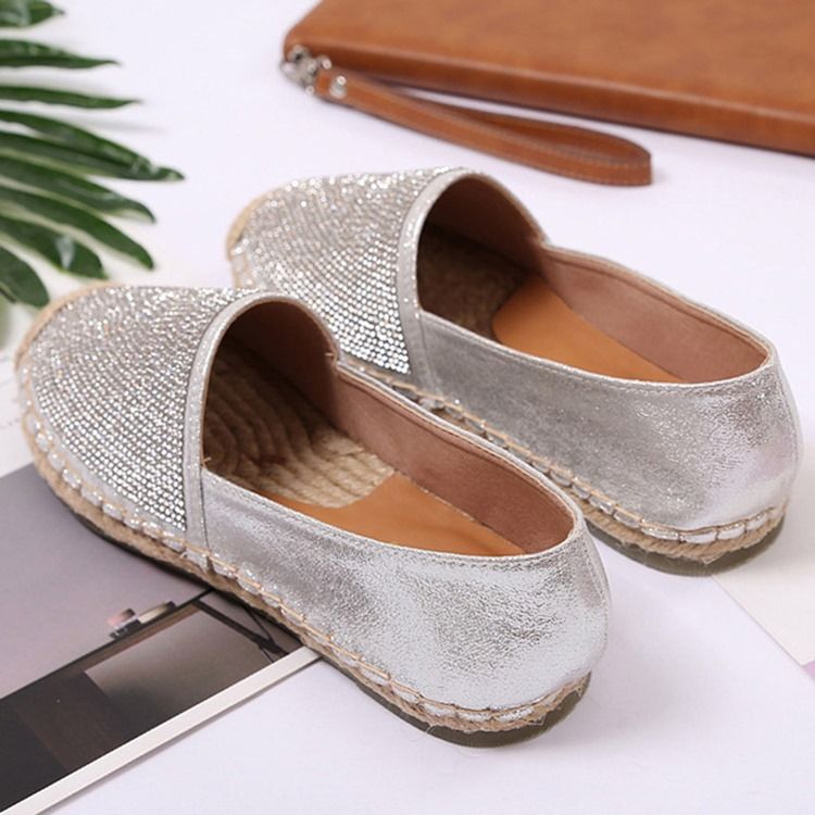 Rhinestone Block Heel Slip-on Round Toe Dame Flats